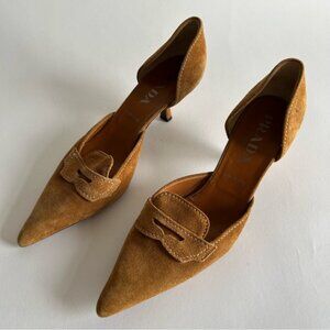 Vintage Prada Suede Tan Kitten Heels 37.5